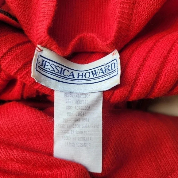Jessica Howard Red Sweater Midi Dress Long Sleeves Front Buttoned Pockets Knit L - Picture 2 of 16